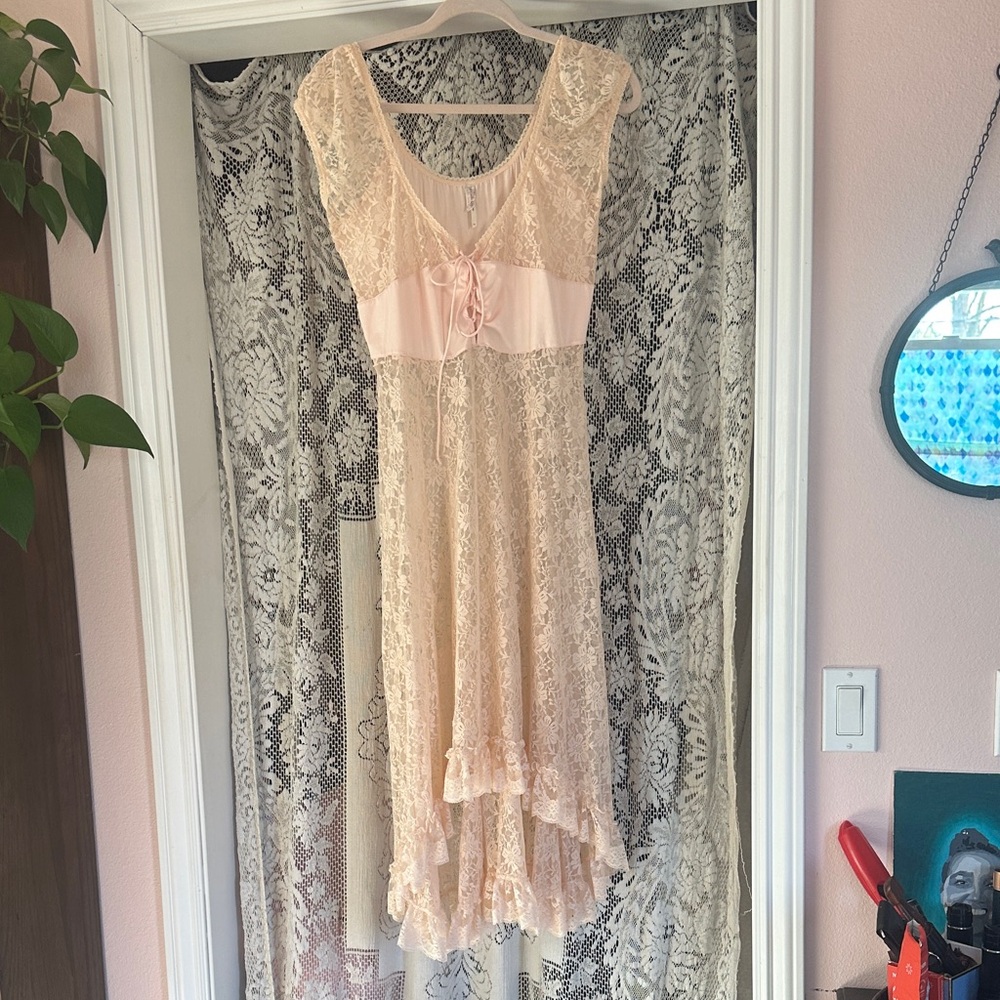 Free People Lace Midi Dress in Soft Beige - Picture 9 of 10